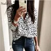 Fashion-Nadafair Curl Down Collar Zwierząt Print Leopard Bluzka Kobiety Z Długim Rękawem Slim Leopard Koszula Damskie Topy i Bluzki