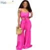 Haoyuan Sexy 2 Piece Set Women Crop Top And Wide Leg Pant Summer Festival Clothing Club Outfits Plus Size Two Pcs Matching Sets Y19062601