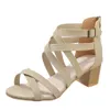 Projektant- Kwadratowy Heel Ladies Moda Hollow Out Kostki Pasek Sandals Casual Roman Buty # 0527
