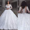 Nuovo abiti da sposa Abiti di sposa arabo Illusione Illusione Appliques a pizzo pieno Crystal in perline maniche lunghe Abiti da sposa formali