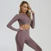 Dikişsiz Kadın Yoga Set Tayt + Kırpılmış Gömlek Spor Giyim Egzersiz Spor Giysileri Kadın Uzun Kollu Spor Takım Elbise Aktif Giyim