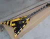 Custom Shop Michael Sweet Fly V Stryper Signature Black Yellow Stripe Electric Guitar Floyd Rose Tremolo, Black Hardware