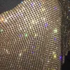 Sexy Women Shiny Tank Tops Gold Sequined Metal Diamonds Crop Tops Vest Tee Shirt Glitter Crystal Nightclub Basic