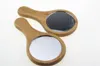 free Natural Wood Mirror Wooden Hand Mirror Vintage Portable Compact Makeup Hand Held Mirror Wedding Party Favor Gift