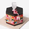 Candy Chocolate Paper Presentförpackning Hexagon Cardborad Mini Gold Stamping Plommon Blossom Smycken Födelsedagsfest Favoritpaket