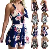 Sem mangas Backless Bohemian Beach Macacão Femaler Imprimir Macacões Florais Casuais Curto Summ Cavalit Mulheres Sexy Mini Playsuit