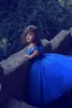 Royal Blue Flower Girl Dresses For Wedding Off The Shoulder Butterfly Floor Length Ball Gown Girls Pagant Klänning Med Beaded Pearls