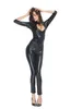 Hot 2 Way Zipper Sexy Mulheres Faux couro Bodysuit PVC Catsuit Erotic Wet Look Sexy Club Jumpsuit Dance Wear Erótico Látex Catsuit