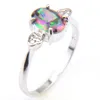 I monili di modo per gli anelli ovali delle donne 925 anelli di fidanzamento unici delle gemme d'argento del topazio dell'arcobaleno liberano il trasporto NUOVO