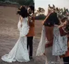 Sexy Modest Bohemian Beach Lace Mermaid Wedding Dresses Juliet Sleeves V Neck Boho Beach Backless Country Wedding Dress Bridal Gowns