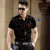 Red Flower Silk Shirt Camisa Social Masculina Transparent Velvet Shirt See Through Sexy Mesh Club Prom Party Outfit