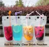 US Stock Clear Drink Pouches Zakken Zipper Stand-up Plastic drinkzak met rietje met houderreclosbare warmtebestendige vloeibare zakken