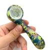 Glow in the Dark Silicone Pipes Colorful Dry Herb Tobacco Hand Smoking Pipe with Hidden Bowl Piece Bent Spoon Type Unbreakable Lum7928752