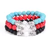 Mode Argent Éléphant Charme Perles Bracelet Unique Coloré Pierre Naturelle Strand Distance Bracelets Pour Hommes Femmes Bijoux