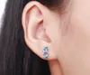 Fashion-925 Sterling Silver Cute kittens Kitty Cat Ocean Blue Crystals Stud Earrings For Women Girls Kids Child Jewelry Anti-Allergic