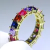 Rozmiar 5-10 Nowa przybycie gorąca sprzedaż biżuteria szterling siergold napełnienie księżniczki Cut Multi Topaz CZ Diamond Seven Color Women Band Pierścień