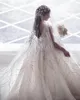 Luxe dentelle robe de bal robes de mariée col en V 2020 Dubaï arabe cathédrale robe de mariée balayage train dos nu cristal robe de mariée, plus la taille