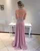 Anpassad pärla Rhinestone A Line Chiffon Long Prom Dresses Halter Keyhole Neck Sexig Backless Pageant Party klänningar Speciellt tillfälle3059781