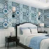 Blå romantisk bohemia national faux kakel präglad tapet marockansk kakel stil mosaik vinyl pvc vägg täcker papper