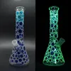 Hand Painting Glass Bong 11 inch 5mm beaker bong glow in the dark thick cool glass water pipe dab rigs