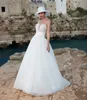 Luisaspos Elegant Ball Gown Strapless Sleeveles Satin Lace Beaded Applique Wedding Dresses Wedding Gowns White Sweep Train Bridal Gowns