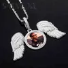 Zirkon Takı Mens kolye Hip Hop buzlu Out Angel Wings Büyük Özel Fotoğraf Çerçevesi kolye Tam