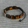 Nya Män Armband 10x10mm Naturlig Tiger Eye Square Stone Pärlor Svart CZ Macrame Armband Partihandel 10st / Lot toppkvalitet