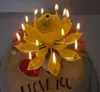 Musical Birthday Candle Magic Lotus Flower Candles Blossom Rotating Spin Party Candle 14 Small Candles 2 Layers Cake Topper Decor Colorful