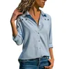 Kvinnor Toppar Blusar Elegant Långärmad Blusskjorta Slå ner Krage Chiffon Blus Office Shirts Blusas Camisa