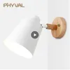 나무 벽 조명 침대 옆 벽 램프 sconce 노르딕 마카롱 6 색 조향 헤드 E27 85-285V 침실에 대 한 현대 벽 빛