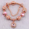 Wholesale-snake chain rose gold bracelet for ladies drop pendant Pandora style Heart pendant bracelet jewelry