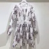 Fashion-2019 Printemps Femmes Sexy Robe à col en V Robes vocation et plage mini-robe violette à manches longues en vrac taille haute robe de vacances