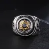 Stainless Steel Retro Silver Gold Hexagram Men Star Of David Jewish Religion Rings With Black Stone Men's Rings Mason Jewelry