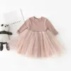 Kids Designer Odzież Dziewczyny Gwiazda Dzianiny Księżniczka Dress Dzieci Tutu Koronki Długie Rękaw Sukienki 2019 Wiosna Jesień Baby Odzież C6876
