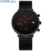 Mens Women Stopwatches Crrju unik design Luxury Sport Wrist Watch Rostfritt stål Mesh Rem Herrmode Casual Date Watc2857