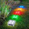 Lâmpadas de jardim de pavimentação de tijolos de vidro 4 LED, Luzes solares de cubo de gelo à prova d'água para pátio quadrado da estrada ao ar livre, pátio solar branco quente Luz de luz usalight