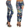 Elastic ankle-longueur mince punk style style denim pantalon crayon sexy femmes LEGGINGS papillon fleur imitation imitation jeans