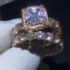 choucong 2018 Vintage-Ring, Diamant-Roségold gefüllt, 925er Silber, Verlobung, Ehering, Ringe-Set für Damen, Brautbijoux