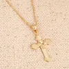 Fashion Women Pendant Necklace With Chain Gold Color Jewelry Antique Cross Crucifix Jesus Cross Pendant Necklace