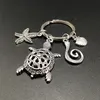 Antique Key Keychain Holder Sea Animal Keyrings Starfish Turtle Shell Silver Charms Car Key Chain Rings Jewelry Fashion Promotion Favor Gift