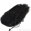 140gアフリカ系アメリカンジェットブラックアフロパフ変態カーリーポニーテール人間の髪の毛延ばしの自然なカーリーアップPONYテールヘアピース