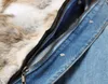 Women's down parkas jeans Jacket with fasion Holes Real rabbit furs Liner Detachable and smooth Fox Fur Collar