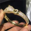 Vecalon Brazalete de leopardo de lujo Micro Pave 400 piezas de circonio cúbico Brazalete lleno de oro amarillo para mujer Accesorios de boda G2797