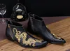 ارتفاع كعوب أحذية الكاحل جلد طبيعي مارتن الأحذية الصين نمط فستان الزفاف أحذية الرجال رجل الاتجاه المطرزة قصيرة الأحذية