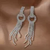 Fashion with Bright Full Rhinestone Tassel Flower-Shaped Drop Dangle Earrings for Women Gift