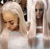 Spets frontal peruk vit blond färg 60 silkeslen raka kinesiska jungfru mänskliga hår blekmedel knutar snabb express leverans
