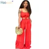 Haoyuan Sexy 2 Piece Set Women Crop Top And Wide Leg Pant Summer Festival Clothing Club Outfits Plus Size Two Pcs Matching Sets Y19062601