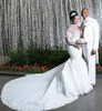 Luxury Mermaid Plus Size Wedding Dresses Beaded High Neck Lace Appliqued Long Sleeves Bridal Gowns Chapel Train Tulle Trumpet robe de mariée