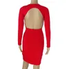 Mulheres Vestidos Deep em V-Pescoço Backless Skinny Sexy Bodycon Vestidos Mulheres Manga Longa Mini Party Club Outono Vestidos de Inverno Vermelho Preto