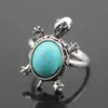 Lots entiers 50pcs fille femmes 039s rétro Antique plaqué argent mignon alliage Turquoise tortues ouverture anneaux Tribal Design ajuster 3189828